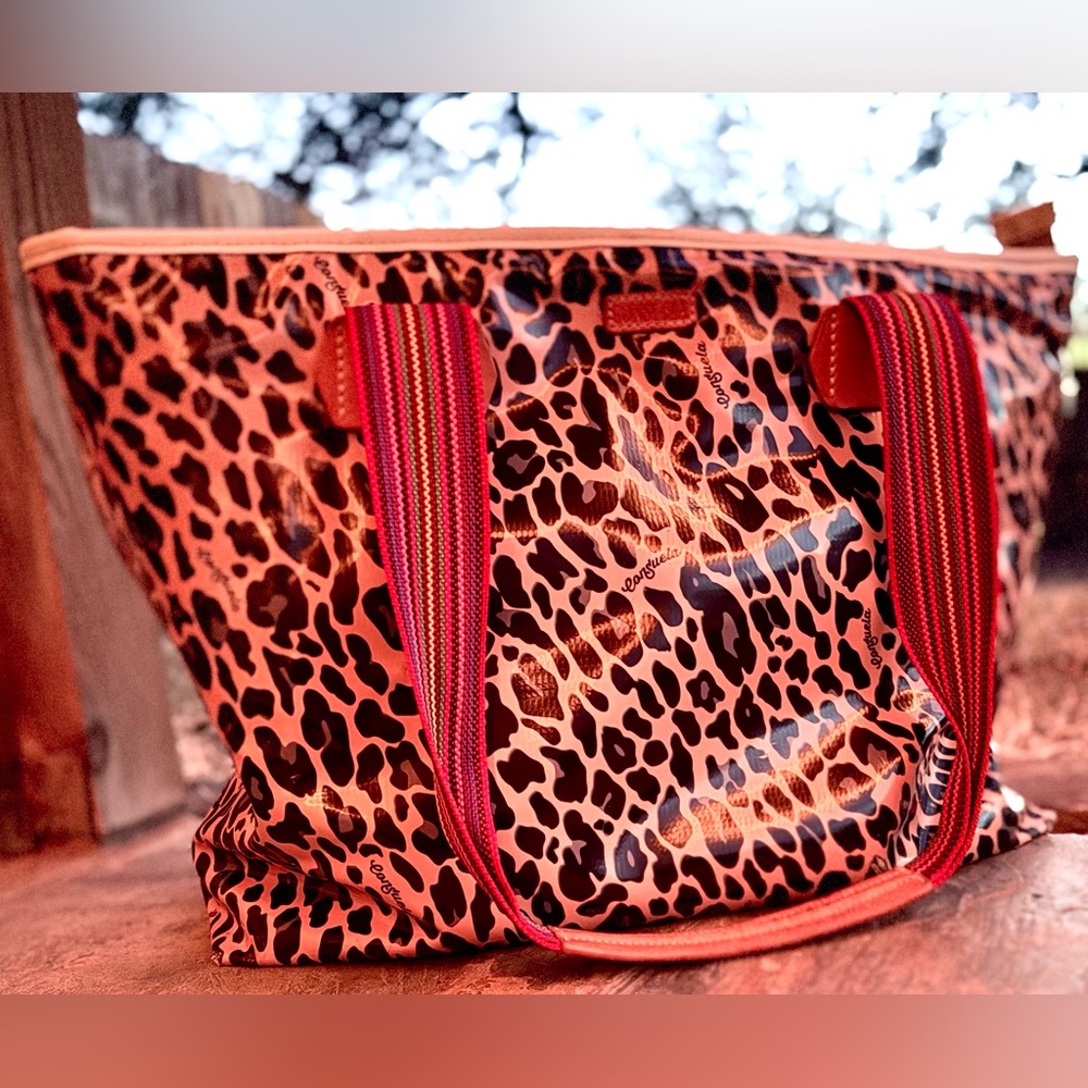 Consuela Blue Jag Zipper Tote | Leopard Print Travel & Beach Bag | Retired - Picture 3 of 17